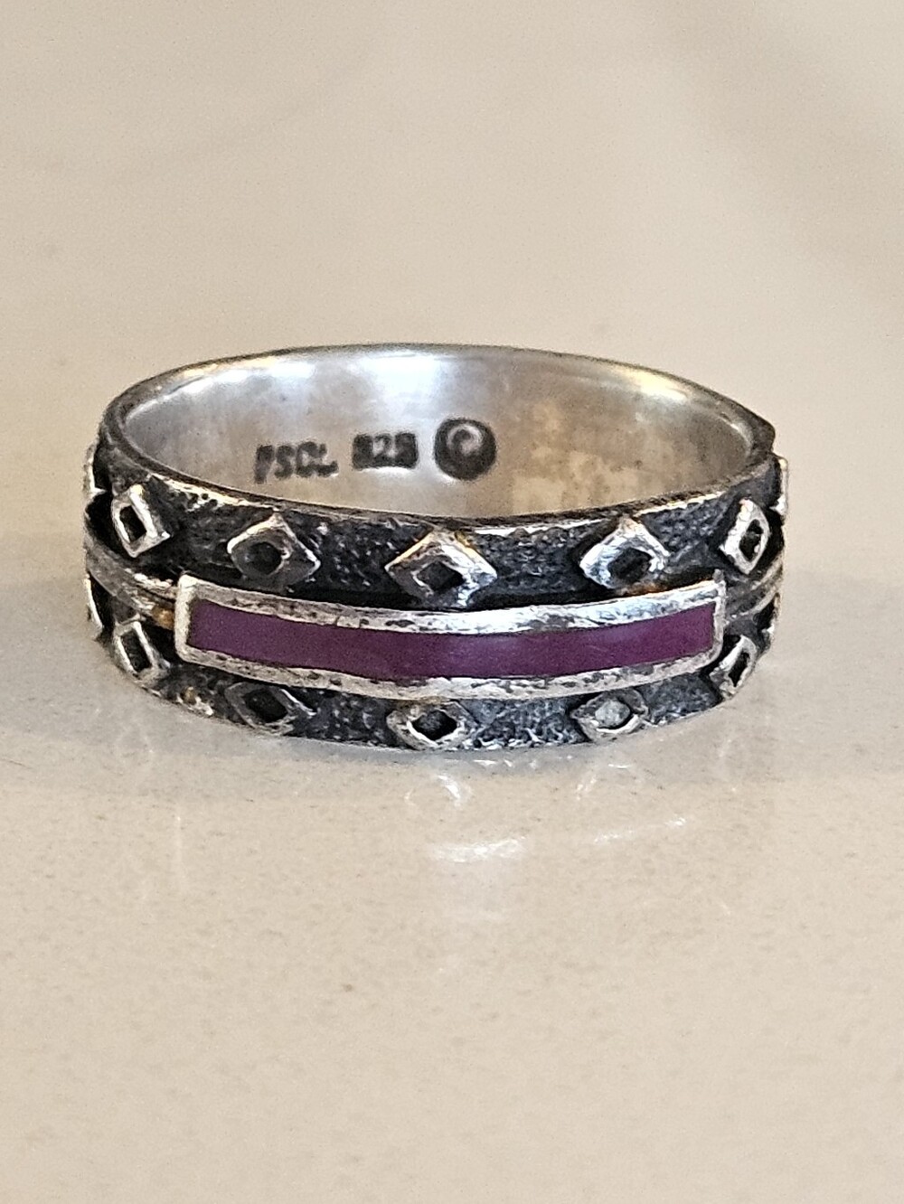 Designer 7.6mm Peter Stone Brutalist Sterling Silver Ring Size 10